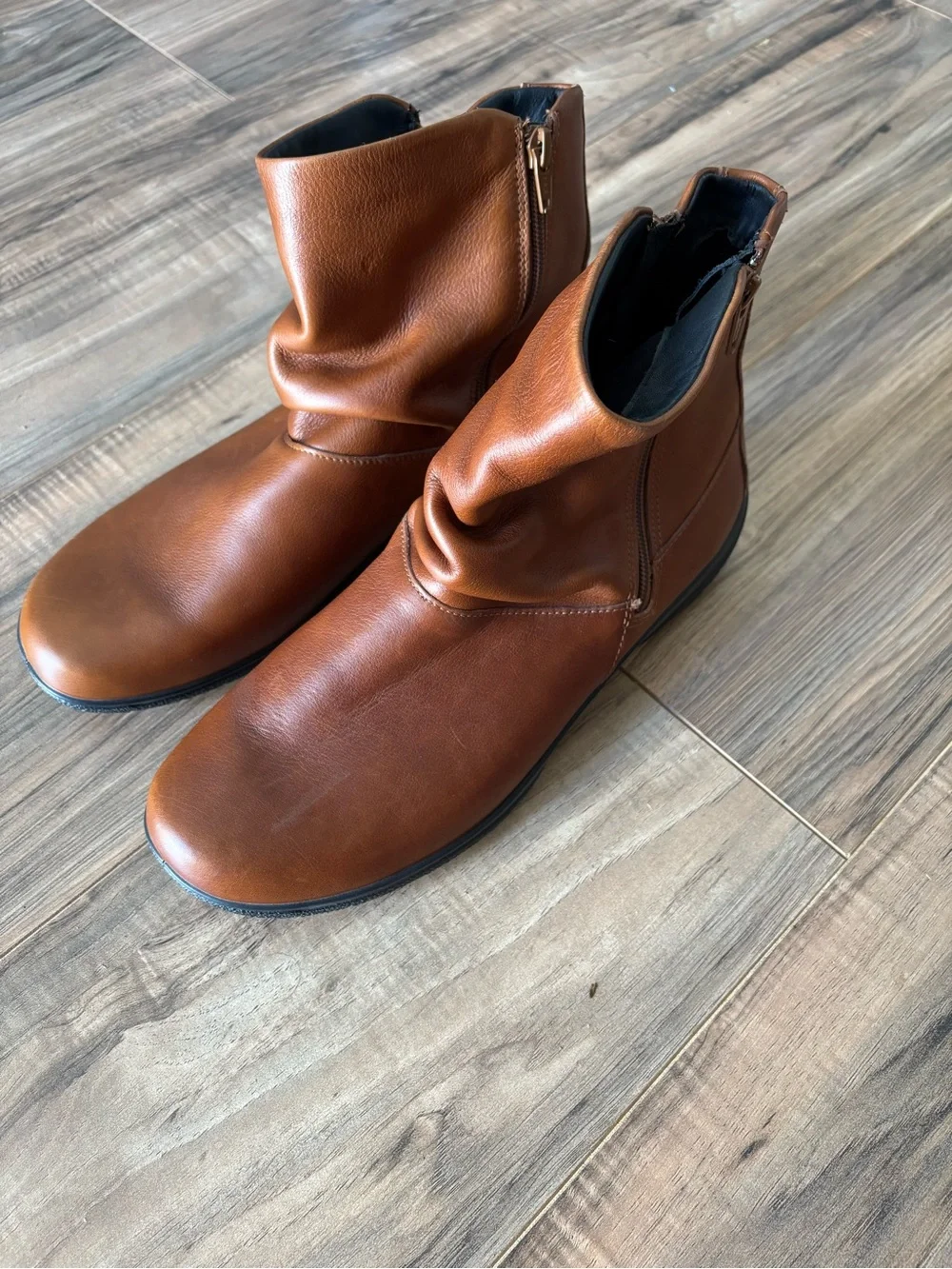 Hotter Women's Chestnut Brown Leather Slouch Ankle Boots Side Zip Size 11